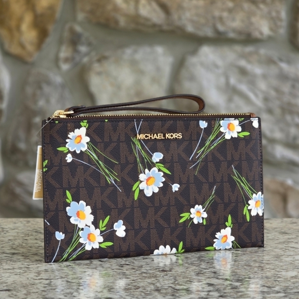 Michael Kors Jet Set Brown Floral Wristlet